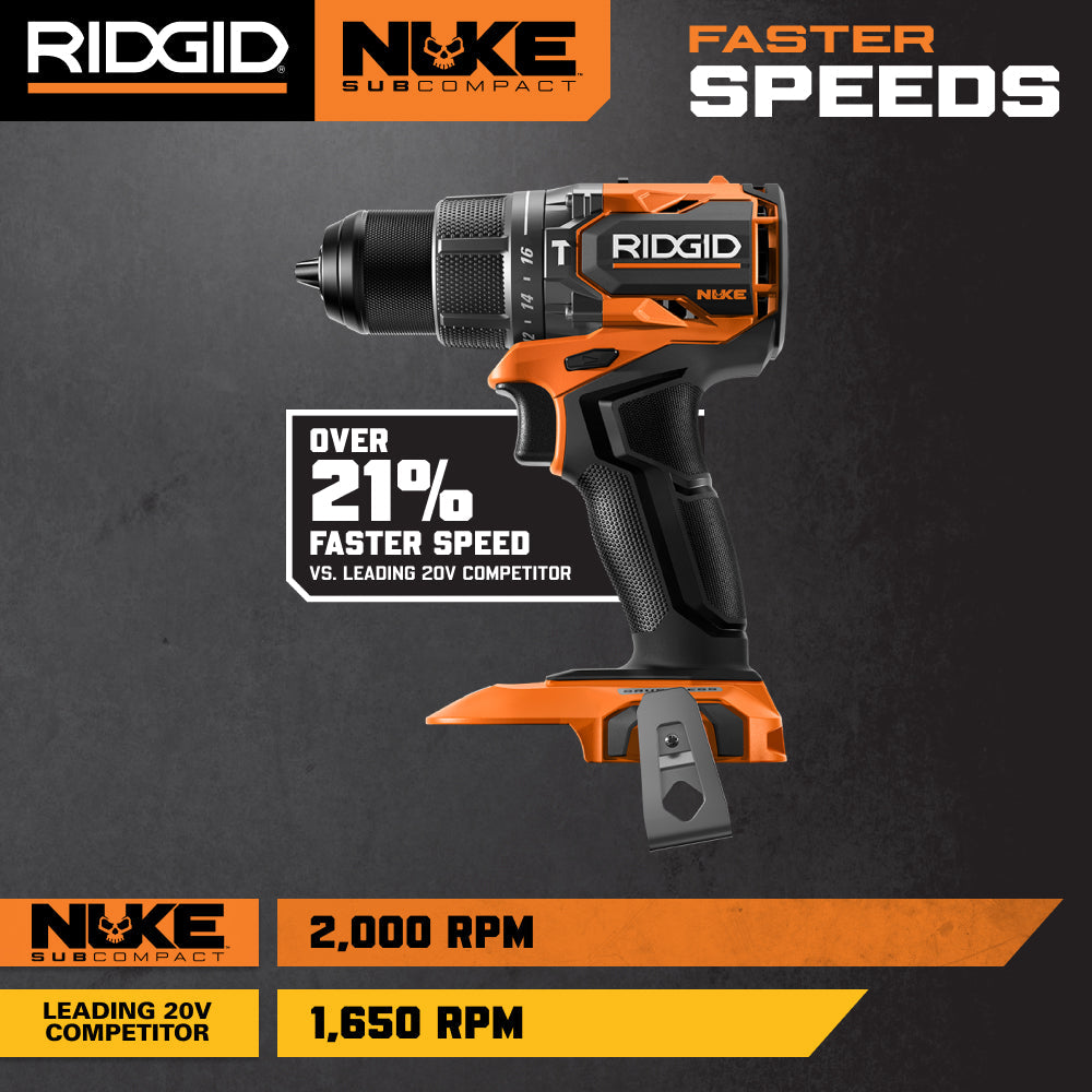RIDGID 18V NUKE Kit combiné sans balais subcompact de 2 outils avec perceuse à percussion, visseuse à chocs à 4 modes, (2) batteries et chargeur