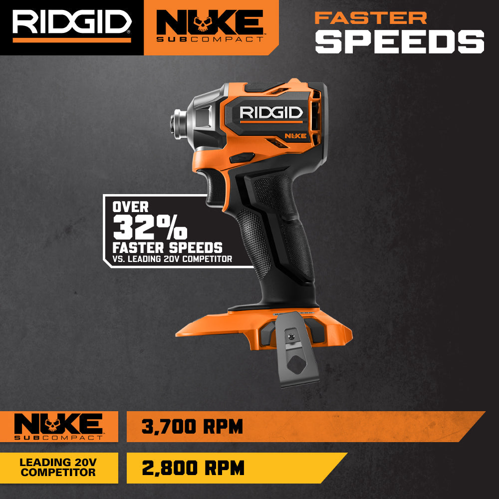 RIDGID 18V NUKE Kit combiné sans balais subcompact de 2 outils avec perceuse à percussion, visseuse à chocs à 4 modes, (2) batteries et chargeur