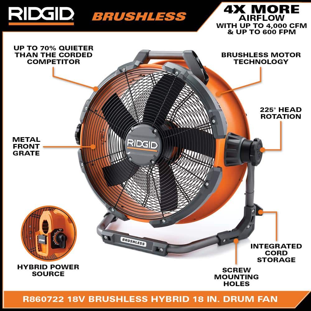 Ventilateur à tambour hybride sans balais 18 V 18 po (outil uniquement)