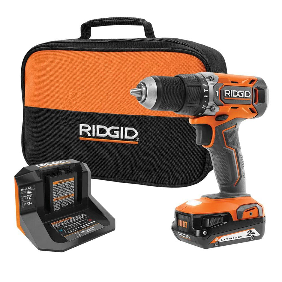 18V Cordless 1/2 in. Hammer Drill/Driver Kit with 2.0 Ah Battery and Charger
