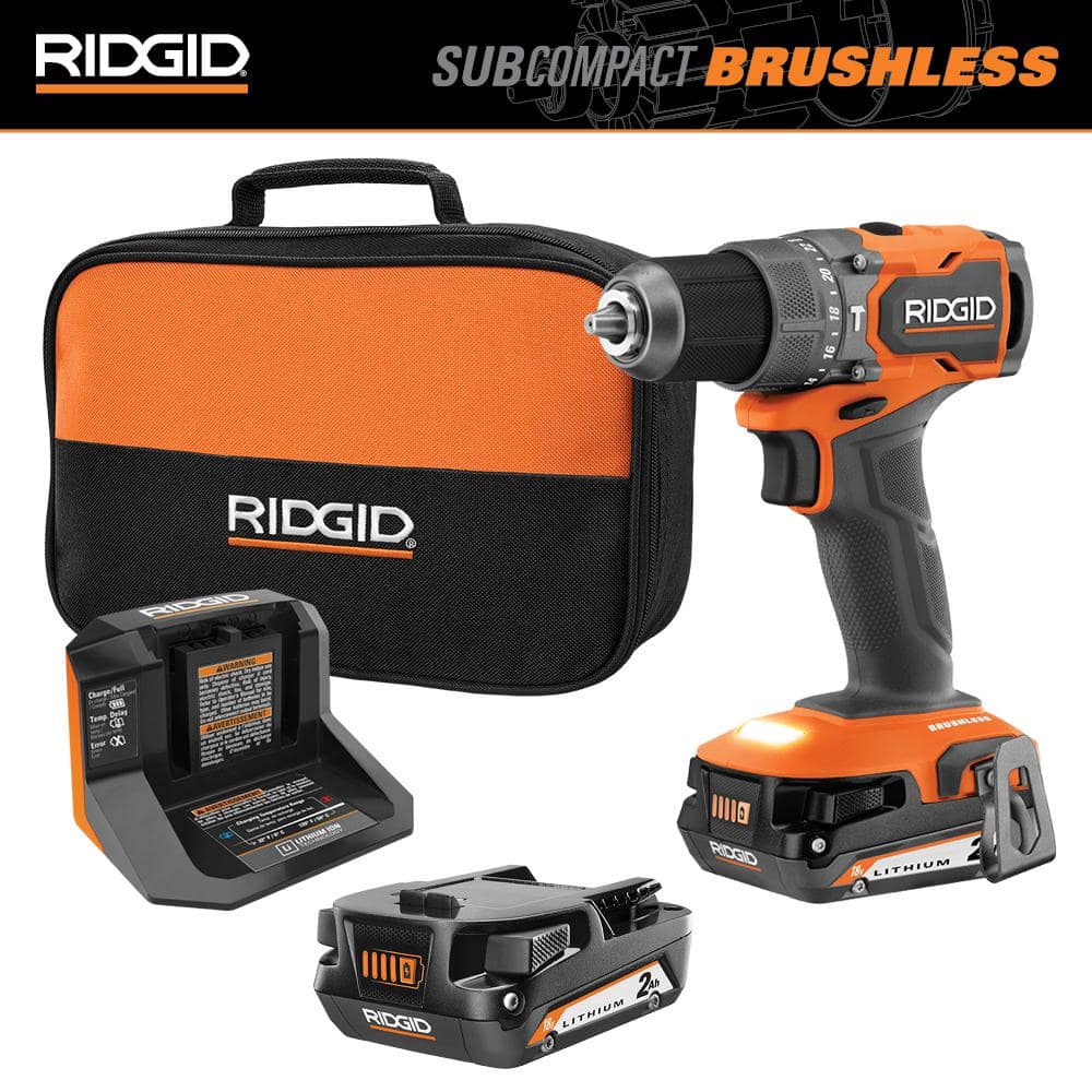 Perceuse à percussion sans fil 18 V SubCompact sans balais de 1/2 po avec (2) batteries de 2,0 Ah, chargeur et sacoche