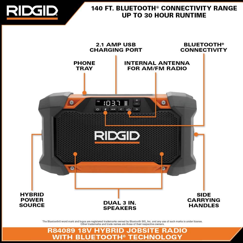 Radio de chantier hybride 18 V avec technologie Bluetooth (outil uniquement)