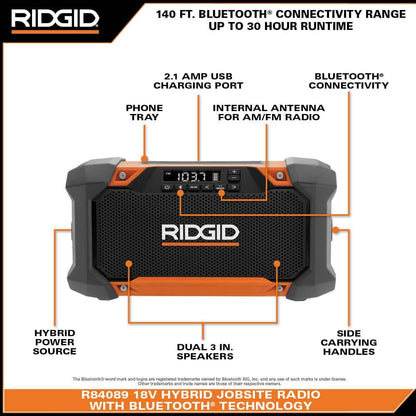 Radio de chantier hybride 18 V avec technologie Bluetooth (outil uniquement)