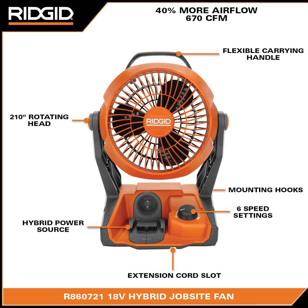 Ventilateur de chantier hybride sans fil 18 V (outil uniquement)