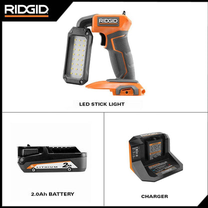 Kit d'éclairage LED sans fil 18 V avec batterie 2,0 Ah et chargeur