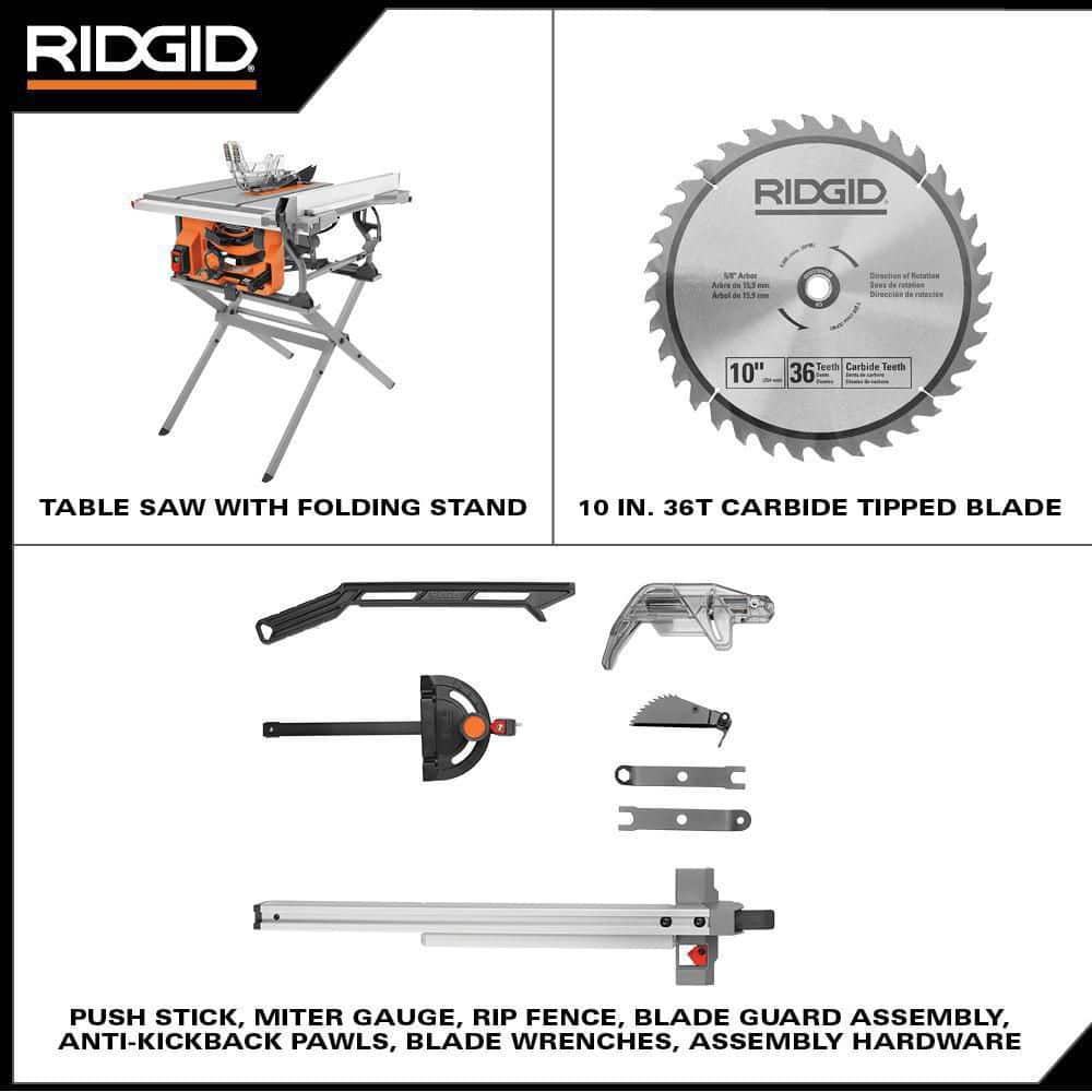 Scie à table portative filaire de chantier de 15 A et 10 po avec support pliable