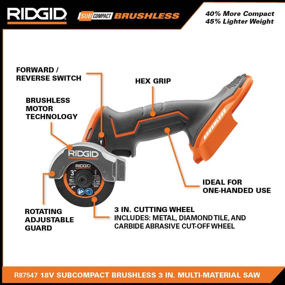 Scie multi-matériaux sans fil 18 V SubCompact de 7,6 cm (3 po) (outil seul) avec (3) molettes de coupe