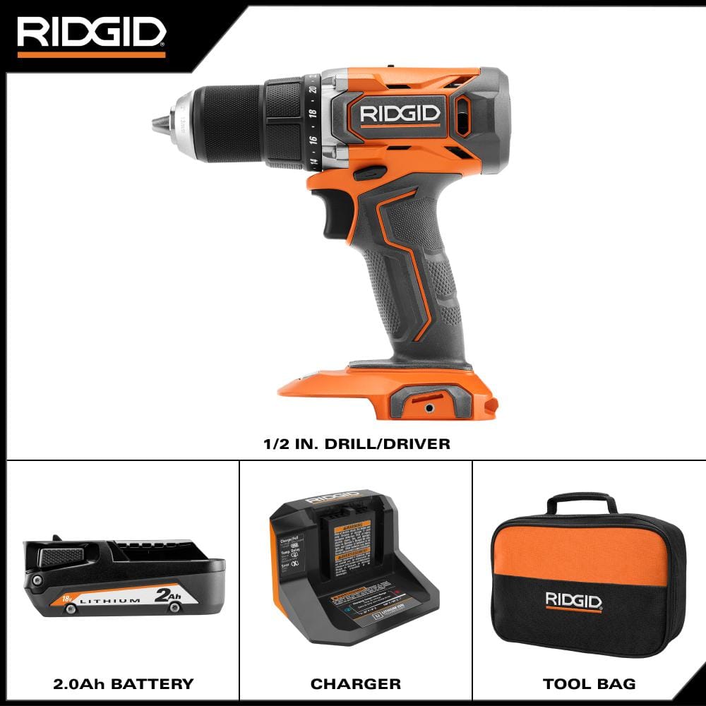 Perceuse-visseuse sans fil 18 V 1/2 po avec batterie 2,0 Ah et chargeur