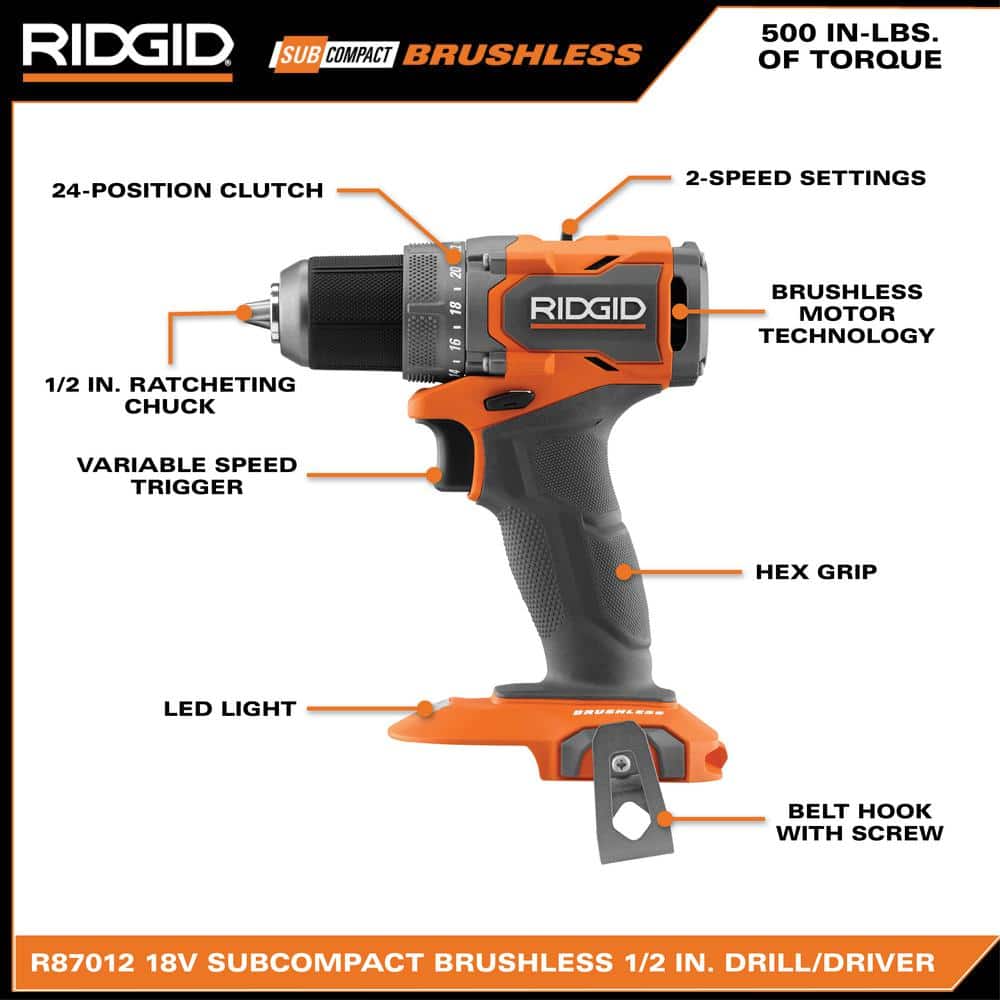 Perceuse-visseuse sans fil 18 V SubCompact sans balais 1/2 po (outil uniquement)