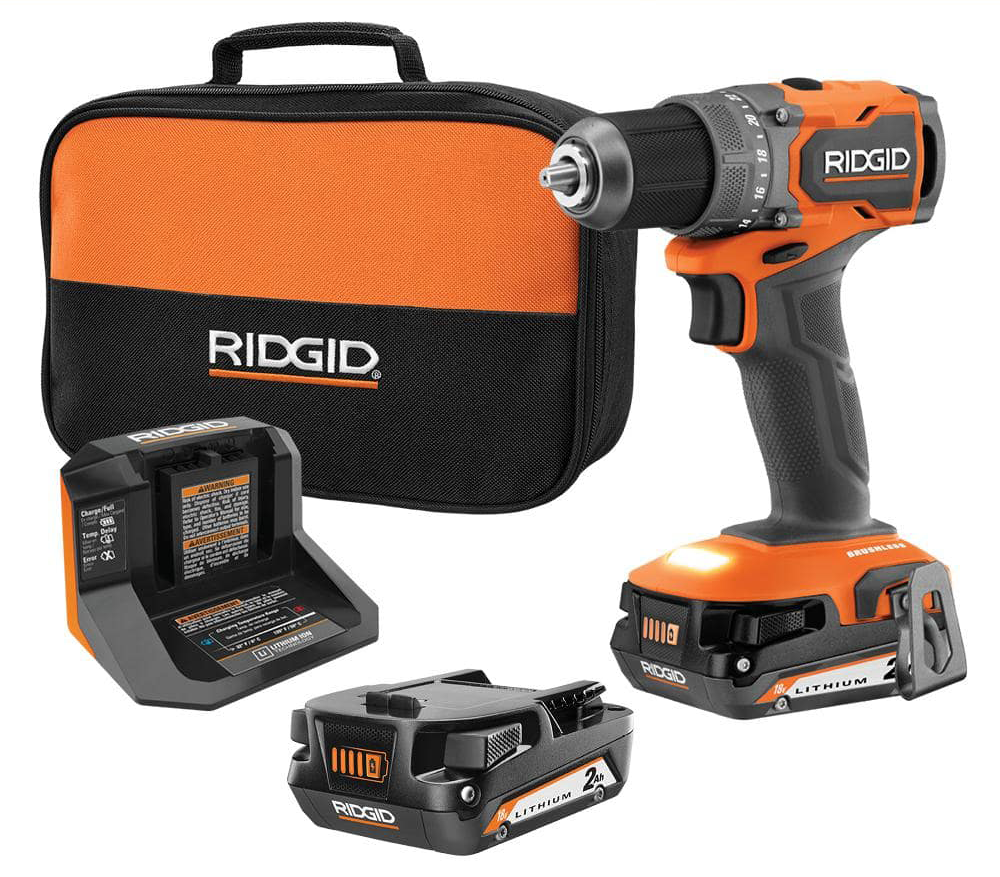 Perceuse-visseuse sans fil 18 V SubCompact sans balais de 1/2 po avec deux batteries de 2,0 Ah, chargeur et sac à outils.