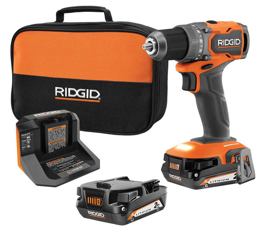 Perceuse-visseuse sans fil 18 V SubCompact sans balais de 1/2 po avec deux batteries de 2,0 Ah, chargeur et sac à outils.