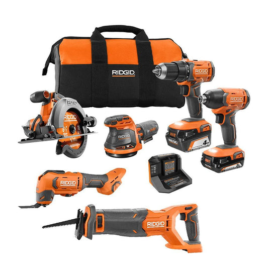 Kit combiné sans fil 18 V 6 outils avec batterie 2,0 Ah, batterie 4,0 Ah, chargeur et sac