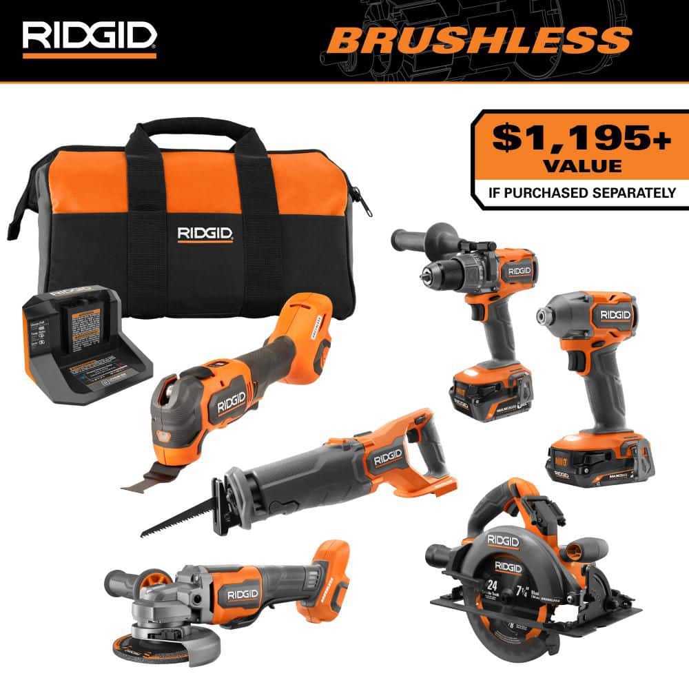 Kit combiné sans fil et sans balais 18 V, 6 outils avec batteries de sortie MAX de 6,0 Ah et 2,0 Ah et chargeur