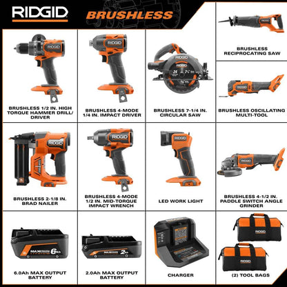 Kit combiné sans balais 18 V 9 outils avec batteries de sortie MAX de 6,0 Ah et 2,0 Ah et chargeur