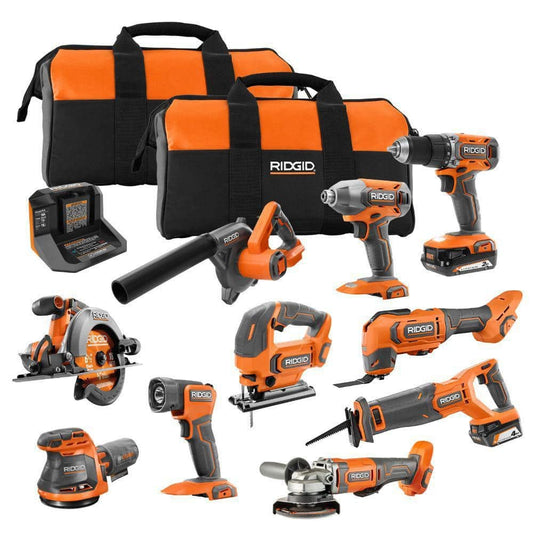 Kit combiné sans fil 18 V 10 outils avec batterie 2,0 Ah, batterie 4,0 Ah, chargeur et sac à outils