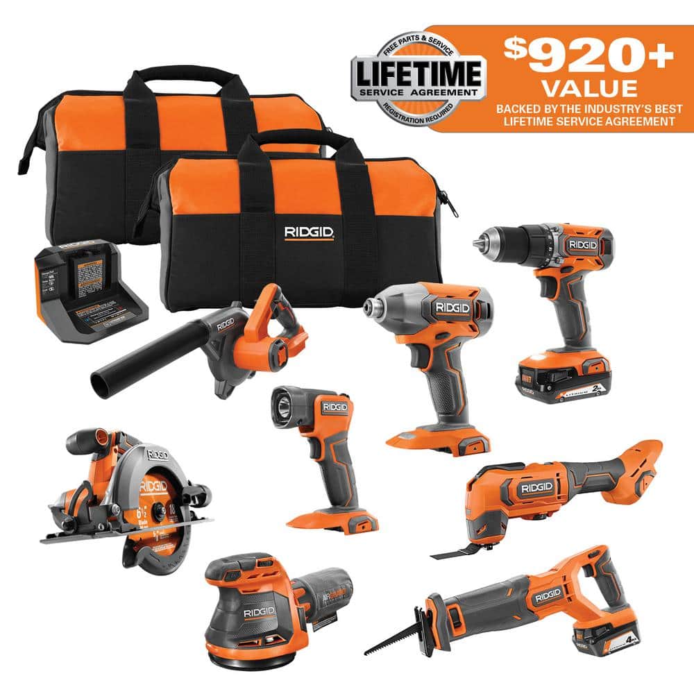Kit combiné sans fil 18 V 8 outils avec batterie de 2,0 Ah, batterie de 4,0 Ah et chargeur