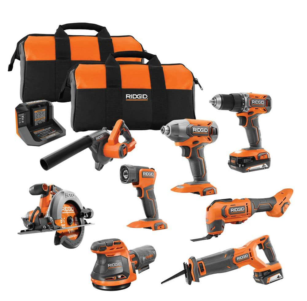 Kit combiné sans fil 18 V 8 outils avec batterie de 2,0 Ah, batterie de 4,0 Ah et chargeur