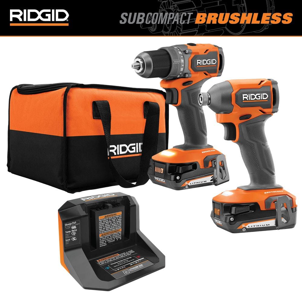 Kit combiné 2 outils sans balais 18 V sous-compact avec perceuse-visseuse, visseuse à chocs, (2) batteries 2,0 Ah, chargeur et sac à outils