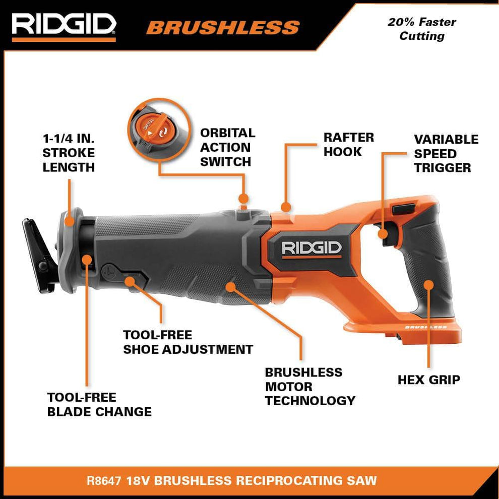 18V Brushless Cordless Reciprocating Saw (Tool Only) – RIDGID Canada