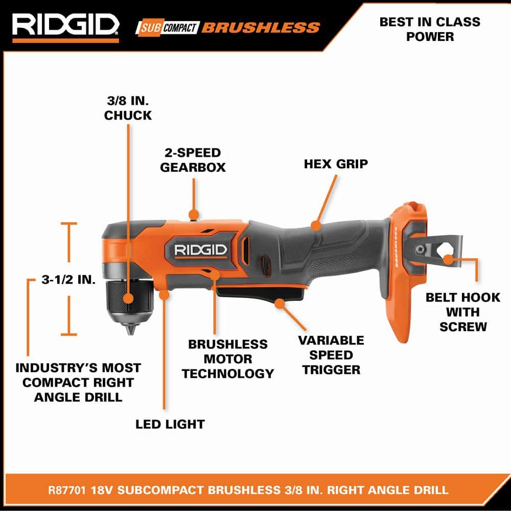 Perceuse à angle droit sans fil 18 V SubCompact sans balais de 3/8 po (outil seul)