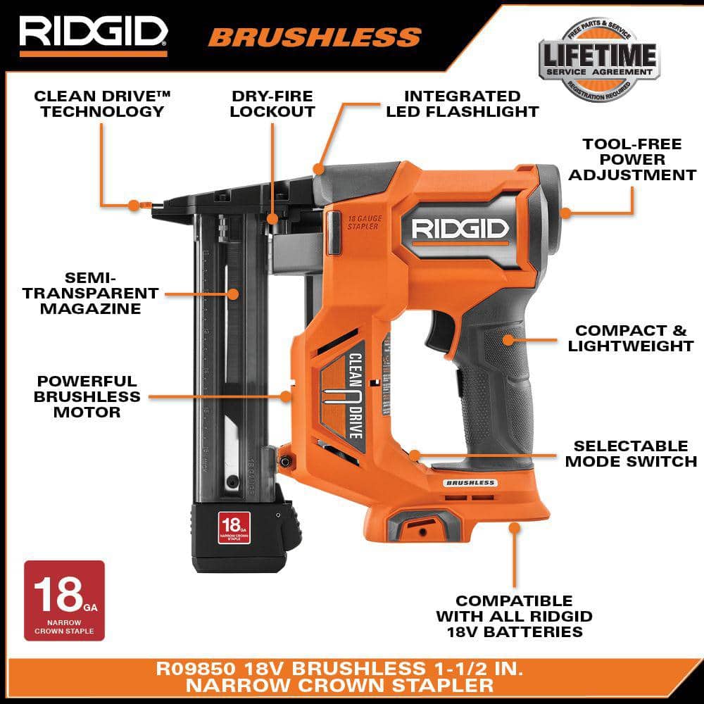 Agrafeuse à couronne étroite sans fil 18 V, calibre 18, 1-1/2 po (outil uniquement)