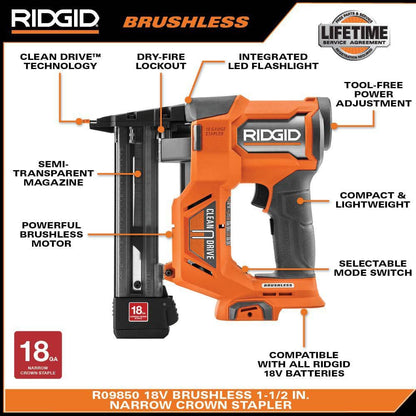 Agrafeuse à couronne étroite sans fil 18 V, calibre 18, 1-1/2 po (outil uniquement)