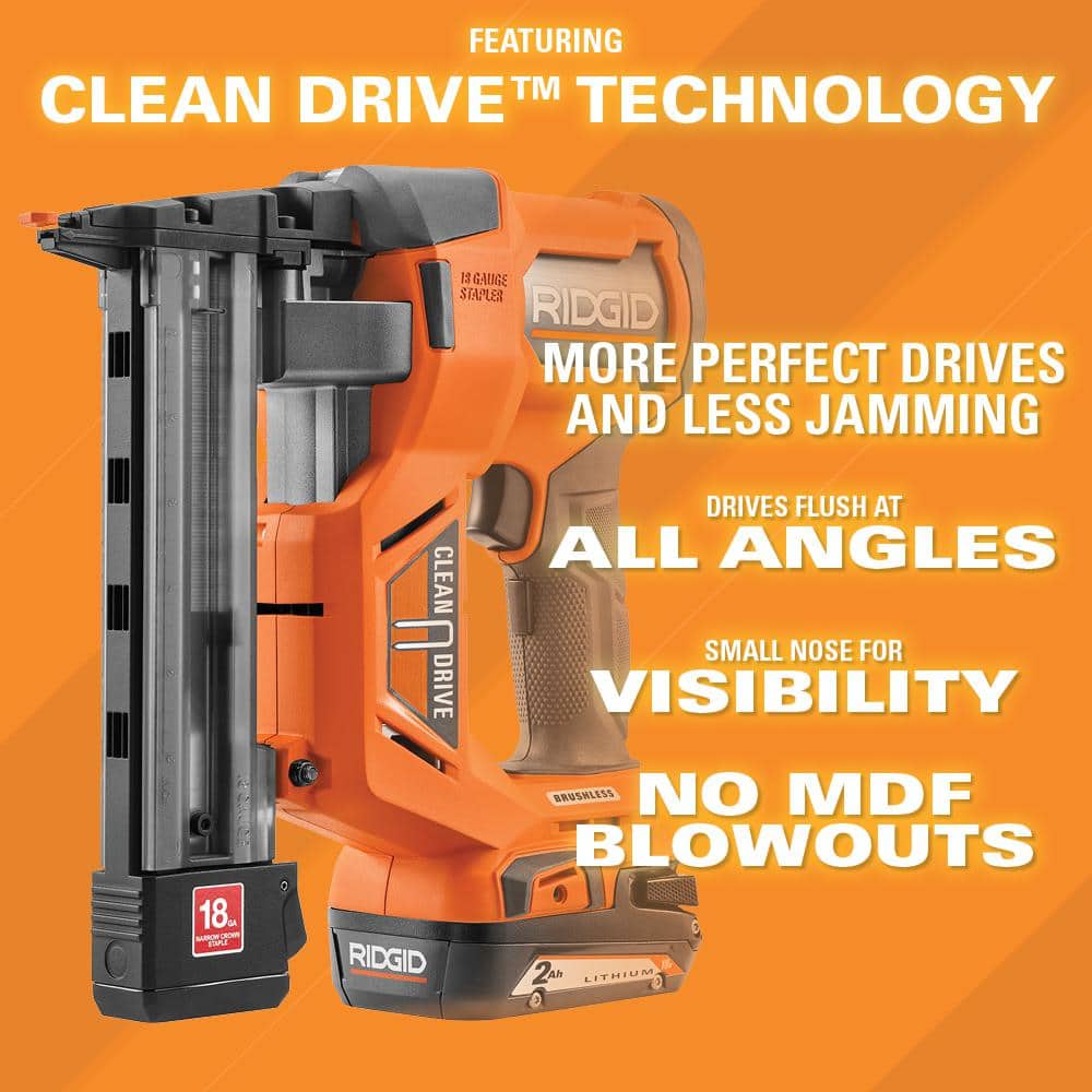 Kit d'agrafeuse à couronne étroite sans fil 18 V, calibre 18, avec batterie 2,0 Ah et chargeur